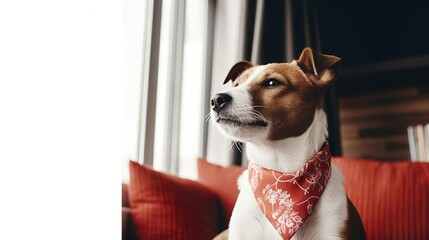 Beautiful Jack Russell Terrier dog with bandana sitt - obrazy, fototapety, plakaty