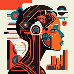 Artificial intelligence concept. Futuristic robot head. Vector illustration.