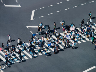 Japanese people walking on Crosswalk City street Business district