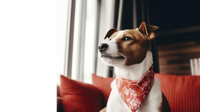 Beautiful Jack Russell Terrier dog with bandana sitt