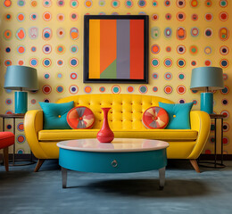 yellow loveseat sofa accompanied by side tables