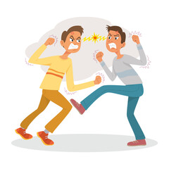 Two men arguing and conflicting, quarrel and fight between two aggressive people, illustration stock vector cartoon EPS10.