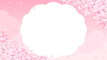 満開の桜とピンク色の雲・空　フレーム・背景素材（横向き16:9）