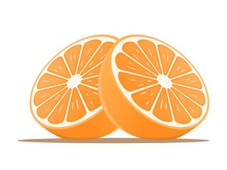 Orange slices. Citrus icons of orange. Round, half of fruit for juice. Fruit with vitamin C. Flat icon isolated on white background. Vector