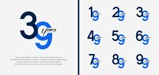 set of anniversary logo blue color number on white background for celebration
