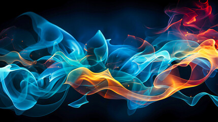 Twirling tendrils of neon tracing tempestuous smoke trails - obrazy, fototapety, plakaty
