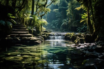 Fototapeta premium Waterfall hidden in the tropical jungle.
