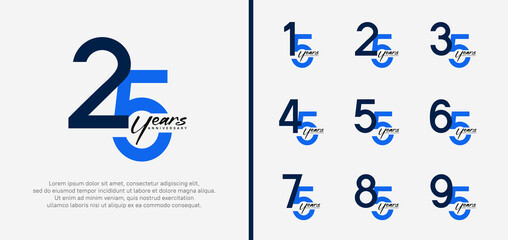 set of anniversary logo blue color number on white background for celebration