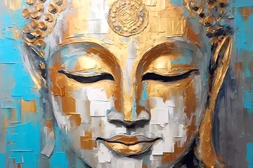 Fototapeten Illustration of Buddha statue with lotus flowers in painting style, Generated ai, generative, ai © maxtor777