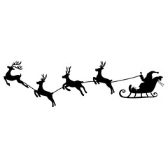 Fototapeta na wymiar Vector Christmas black with Santa Claus riding his sleigh pulled by reindeers.