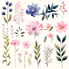 Cute flower elements in watercolor.