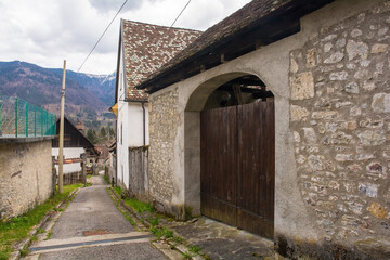 A lane in the historic mountain village of Luint in Carnia in Udine Province, Friuli-Venezia Giulia, north east Italy