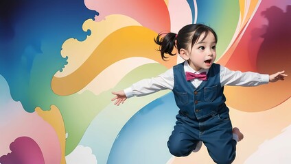 無邪気に空を飛ぶ元気な子供