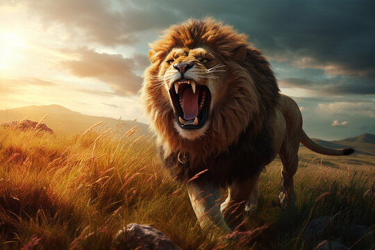 the lion roared angrily