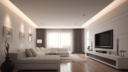 living room, Minimalist style interior design of modern living room with tv.