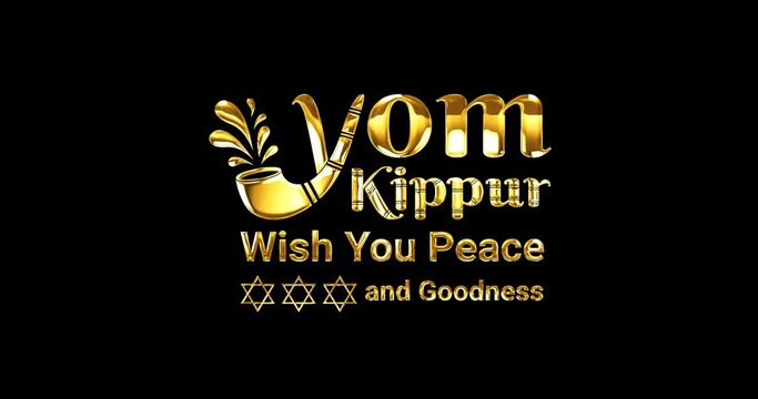 Yom Kippur Wish you peace and goodness. Experience the Serene Beauty of Peace and Goodness in this Mesmerizing Illustration animation in luxury golden text with alpha matte. Alpha channel inculeded