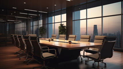 Empty Meeting room decorate by document and paper with good view in paper art and craft design concept. Created using generative AI.