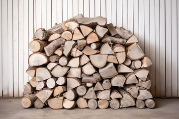 Pile of firewood on light background
