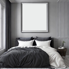 Interior bedroom minimalist with frame mock up by AI, Artificial Intelligence	