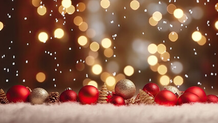 Obraz na płótnie Canvas Christmas background with christmas baubles, gifts decoration - Xmas theme