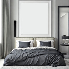 Interior bedroom minimalist with frame mock up by AI, Artificial Intelligence	