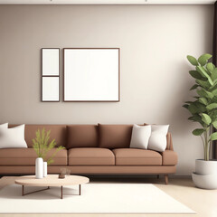 Interior living room minimalist with frame mock up by AI, Artificial Intelligence	