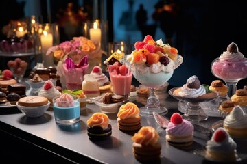 Obraz na płótnie Canvas many different desserts on the table. festive day generative ai.