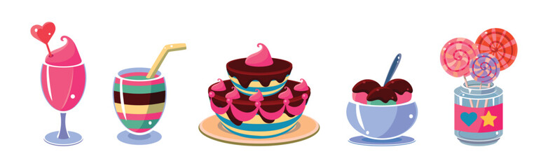 Sweet Dessert and Different Sugary Treat Vector Set