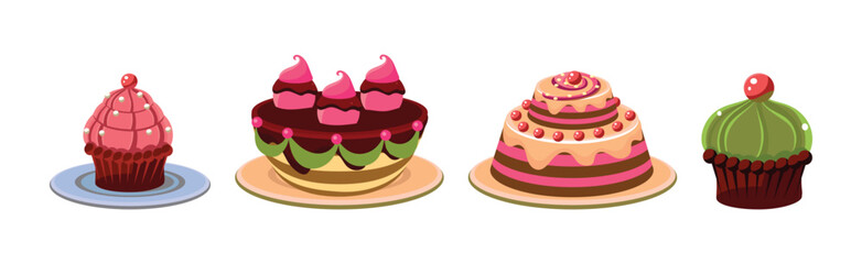 Sweet Dessert and Different Sugary Treat Vector Set