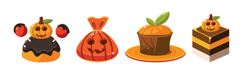 Colorful Halloween Sweets and Treats for Children Vector Set