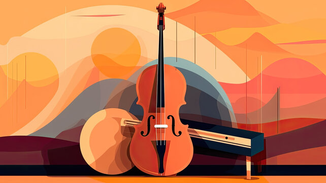 Abstract Music Background with Cello and Piano. Colorful Musical Instruments Illustration