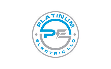 Abstract Letter PE Electricity badge vector Logo design