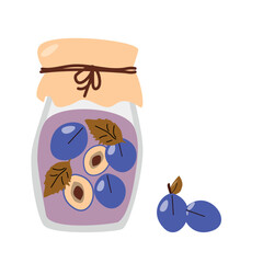homemade compote of fresh juicy plums - cartoon vector illustration