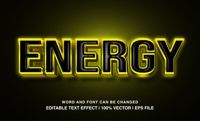 Energy editable text effect template, 3d bold glossy yellow neon light typeface, premium vector