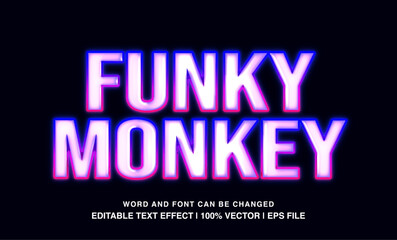 Funky monkey editable text effect template, 3d bold glossy neon light typeface, premium vector
