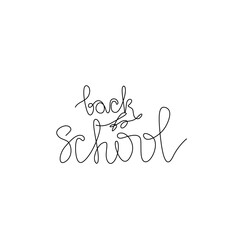 Back to school, inscription, continuous line drawing, hand lettering small tattoo, print for clothes, t-shirt, emblem, logo design, one single line on a white background, isolated vector illustration