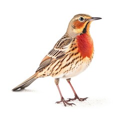 Red-throated pipit bird isolated on white background.