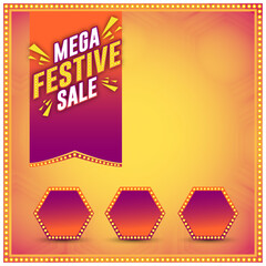 Mega Festival Sale Advertisement  Template. Retail, Offer, Discount ads Vector