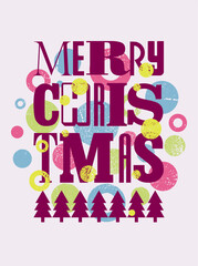 Merry Christmas. Typographic vintage style Christmas card or poster design with colorful circles. Retro vector illustration.