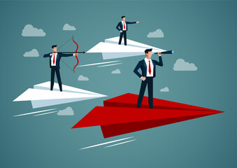 Fototapeta premium Business people looking for target to shooting arrow for achievement success