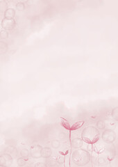 The background image is painted with pink watercolor.leaf flower pattern.