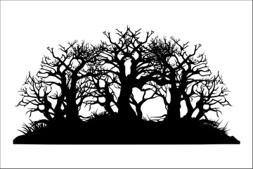 silhouette of deciduous forest with branches and twigs of trees without leaves vector illustration