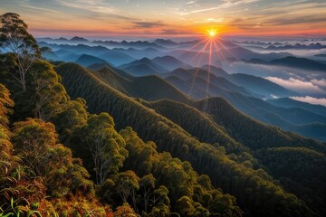 Landscape of a sunrise on a mountain