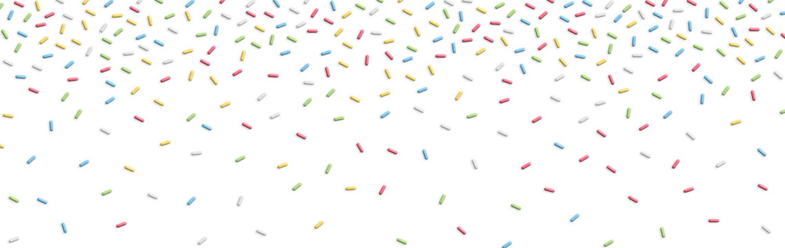 Colorful sprinkles banner background, colorful falling decorative sprinkles background
