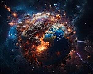AI generated. Natural disaster. Explosion of planet earth