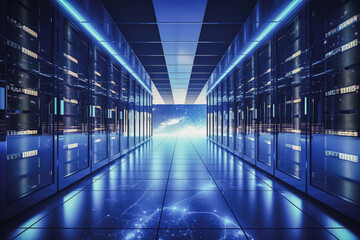 Fototapeta premium Connection network in servers data center room storage systems