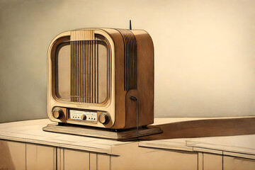 A generic art deco 1930's style radio done as a pencil sketch.