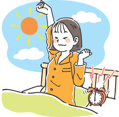 朝すっきり目覚める若い女性　バストアップ　ベット