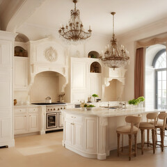 Interior of a apartment, the modern interior of a luxurious French manor or castle, made by AI