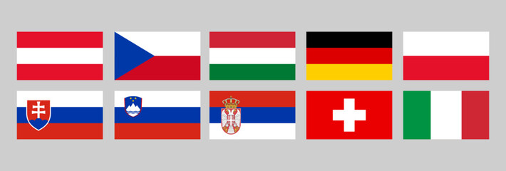 European country flags, Austria, Czech, Hungary, Germany, Poland, Serbia, Slovakia, Slovenia, Switzerland, Italy